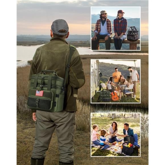 Tactical Lunch Box for Men, Double Deck Insulated Lunch Bag, Leakproof Green,18L - Picture 6 of 7